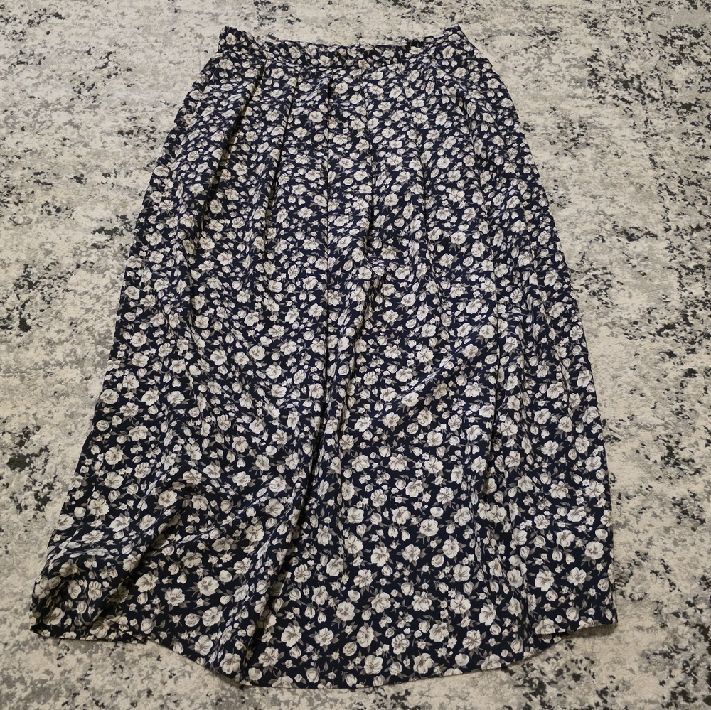 Vintage Pleated Maxi Skirt Floral Womens 14 Cottage Core Festival Worthington